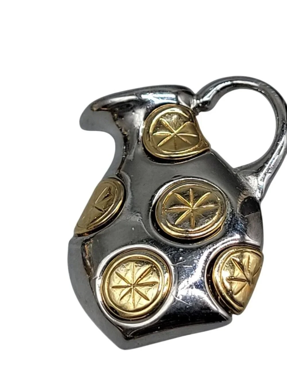 Liz Claiborne Brooch Lemonade Pitcher Silver Tone W/Yellow Lemons Signed LC